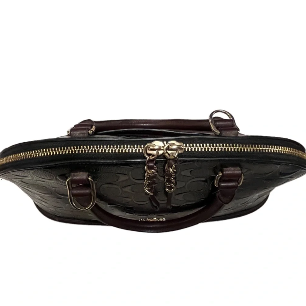 👜♥️ COACH Sierra Leather Satchel Handbag Black/Burgundy/Gold Tone Like New ❤️👜